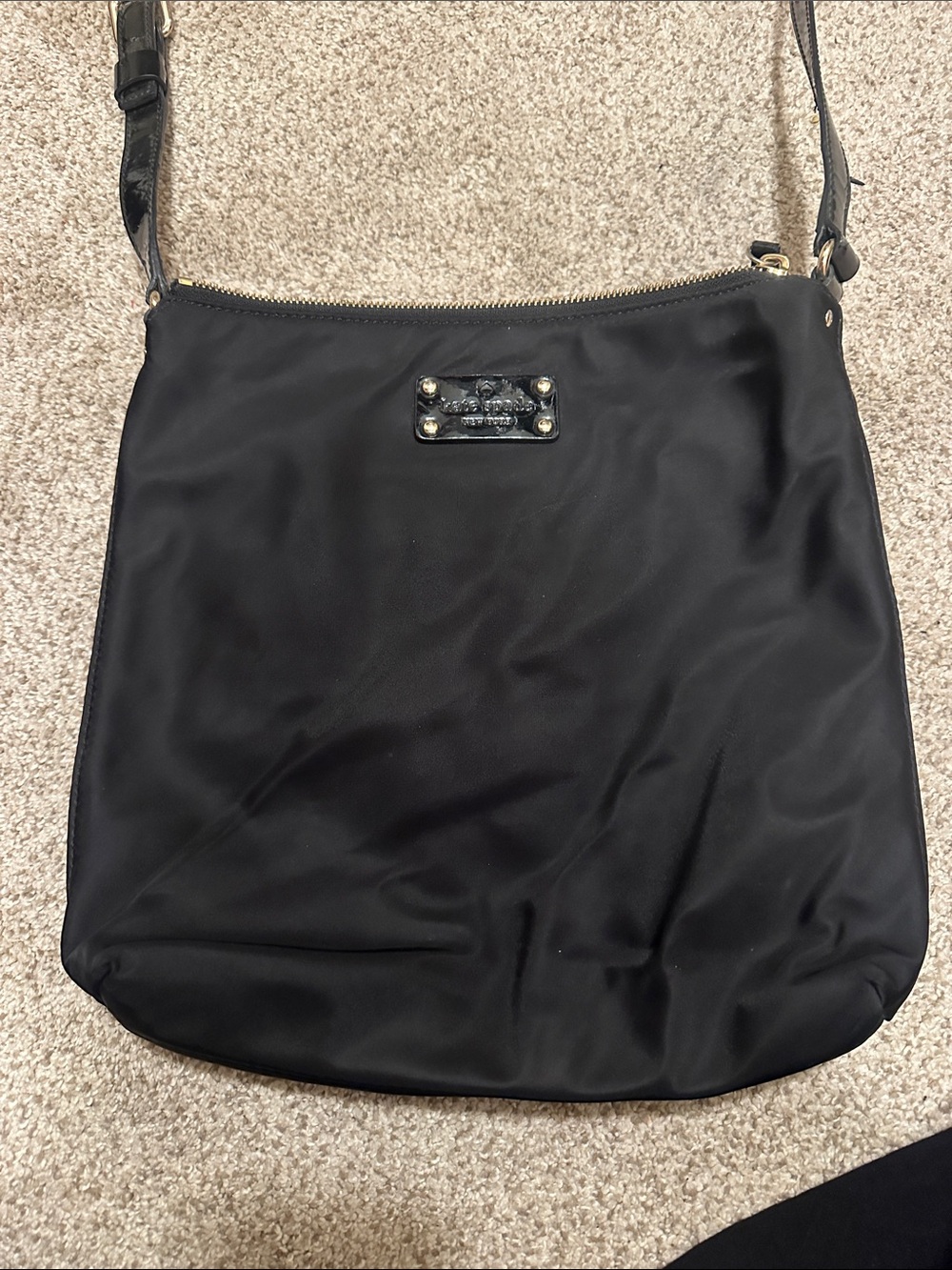 kate spade Black Nylon Crossbody with Logo Plaque